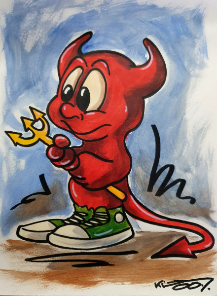 Original Acryl "BSD Deamon" auf Acrylmalpapier
